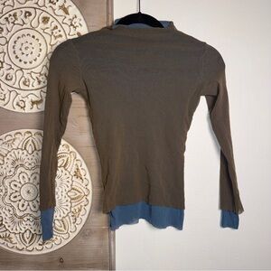 Luxury Sheer Mesh Layered Long Sleeve Top Olive & Blue Minimalist